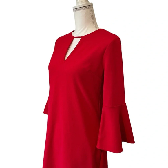 Express Keyhole Bell 3/4 Sleeve Solid Red Above Knee Women’s Small Dress - Picture 2 of 13